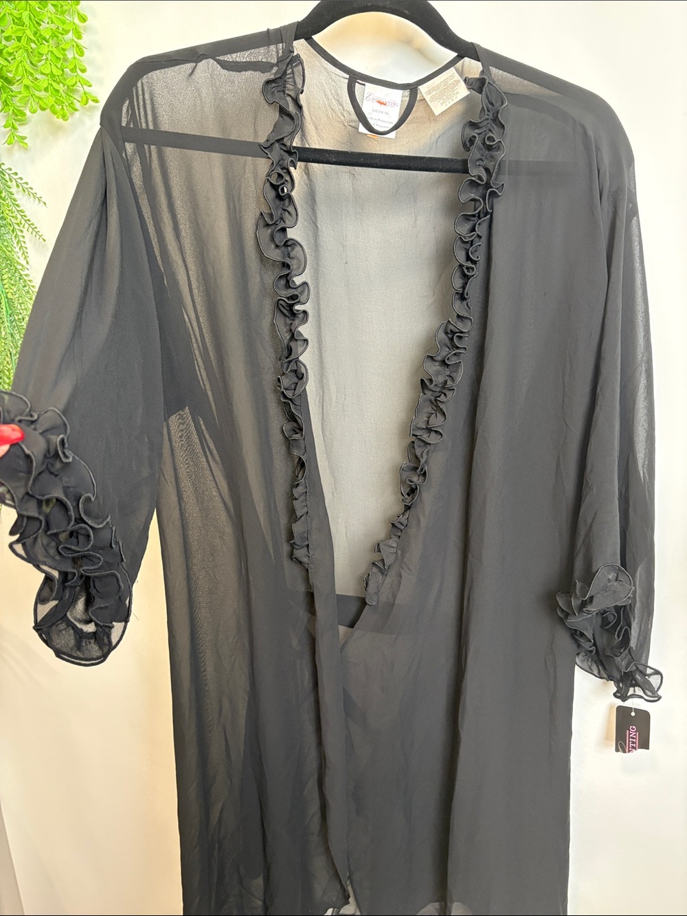 Sheer Ruffled Black Kimono Robe - Women's Intimates - Picture 1 of 12